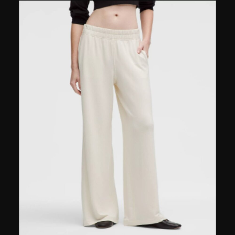 Lululemon Athletica BeCalm Mid-Rise Wide-Leg Pant Trousers Ivory Retail $98.00